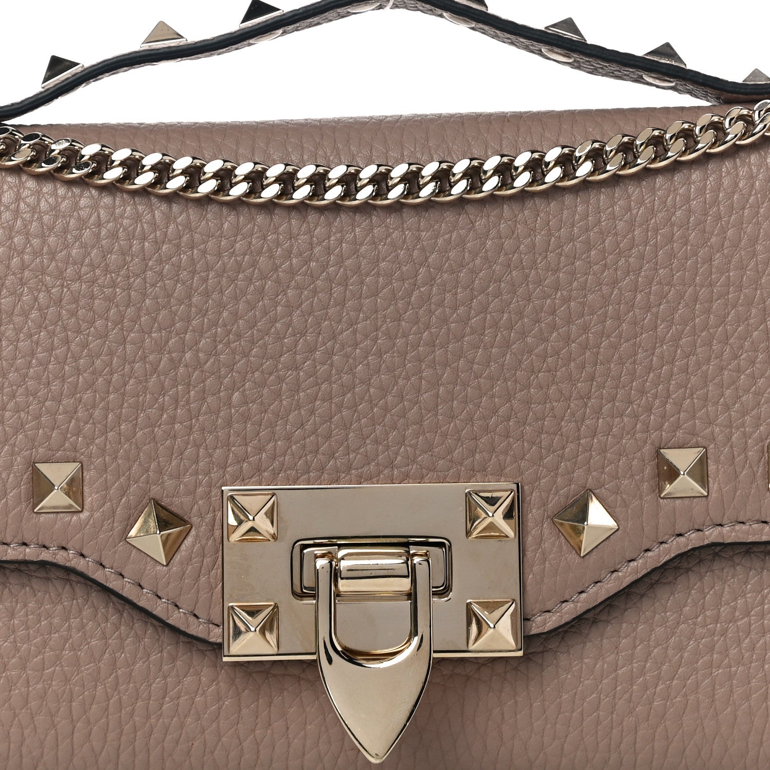 Valentino Garavani Pebbled Calfskin Rockstud Flip Lock Wallet On Chain Poudre 7 of 9