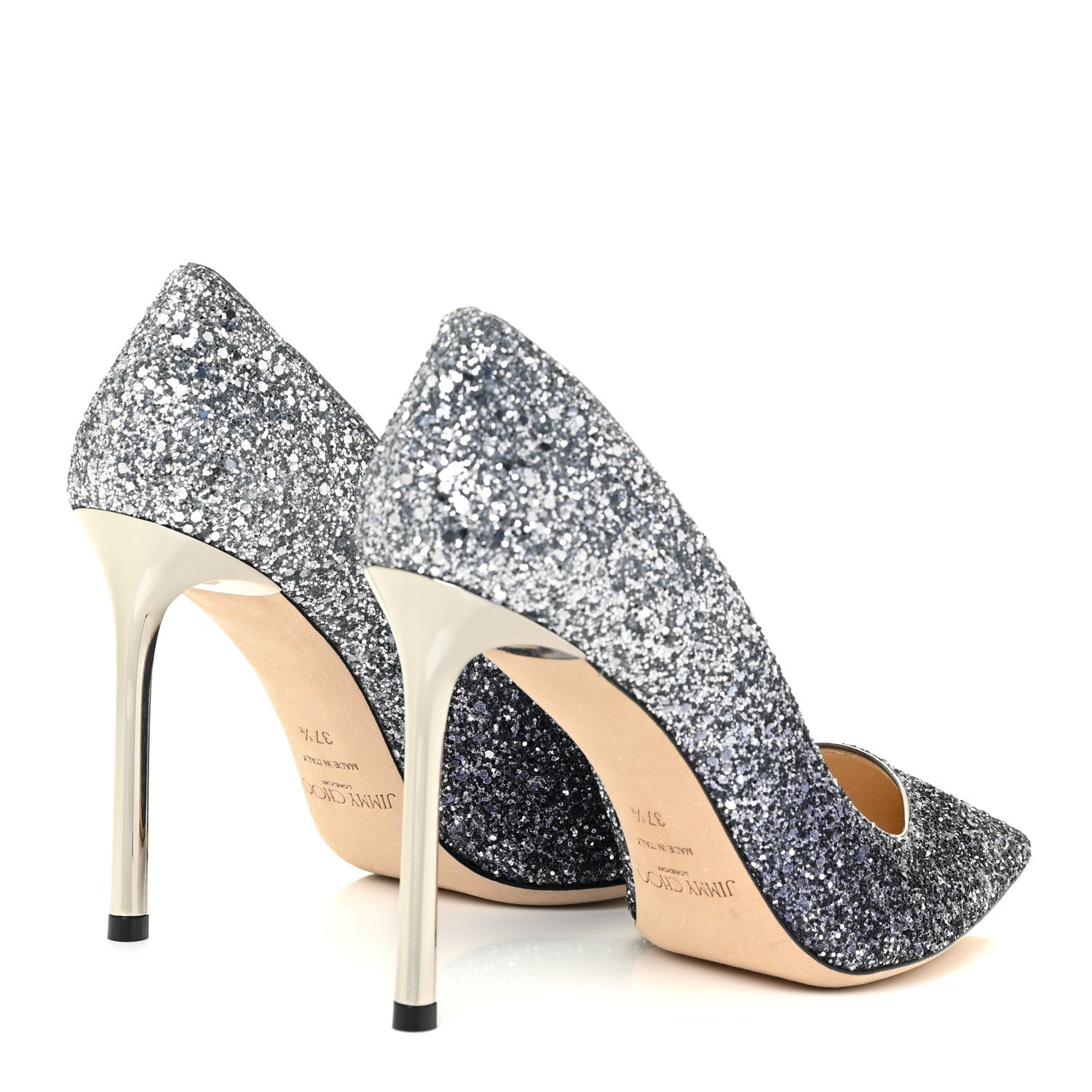 Jimmy Choo Coarse Glitter Degrade Pointy Toe Romy 100 Pumps 37.5 Navy Silver 4 of 11