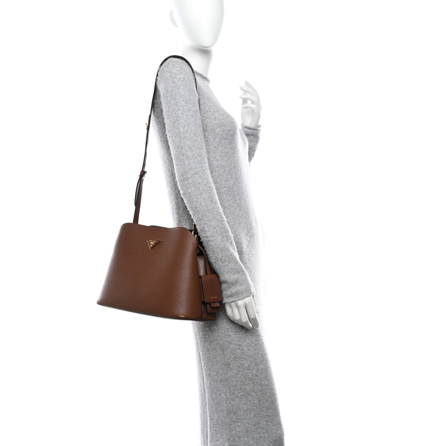 Prada Saffiano Cuir Calfskin Matinee Tote Cognac Black 2 of 11