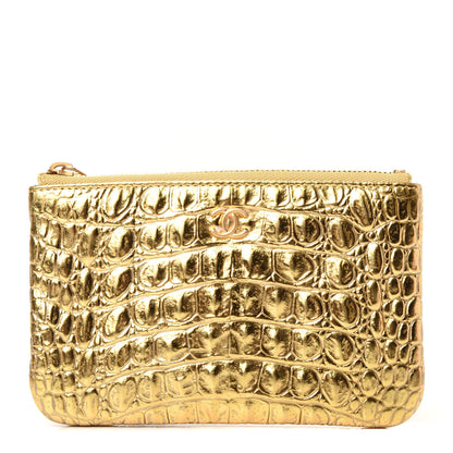 Chanel Metallic Calfskin Crocodile Embossed Cocodile Cosmetic Case Gold 1 of 7
