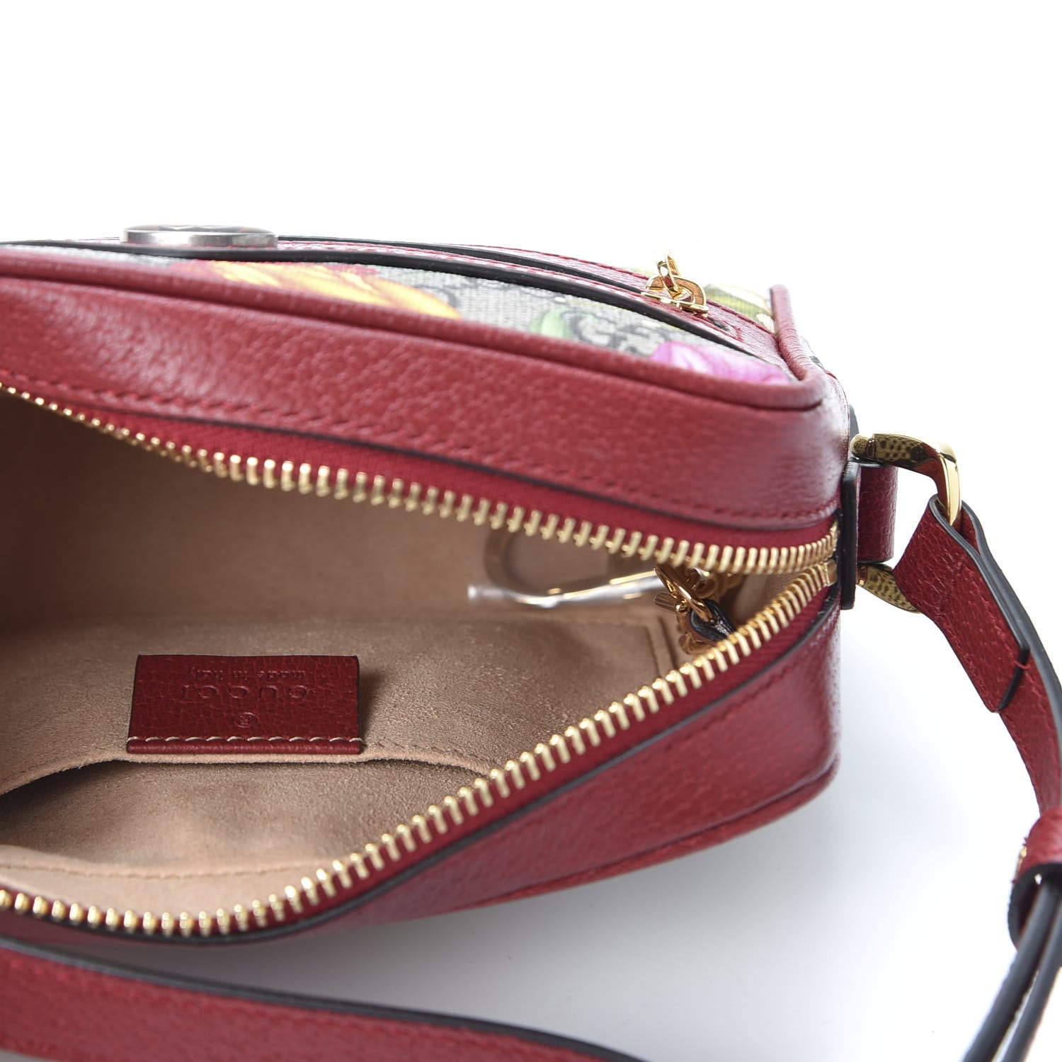 Gucci GG Supreme Monogram Flora Web Mini Ophidia Shoulder Bag Red 9 of 20