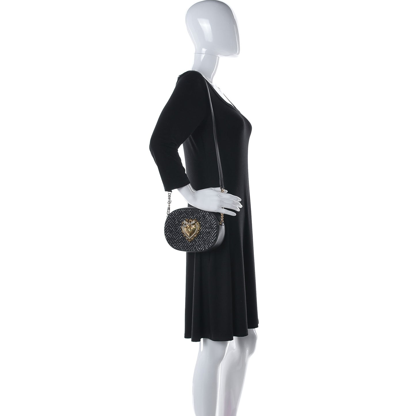 Calfskin Tweed Chevron Devotion Crossbody Bag Bag Black