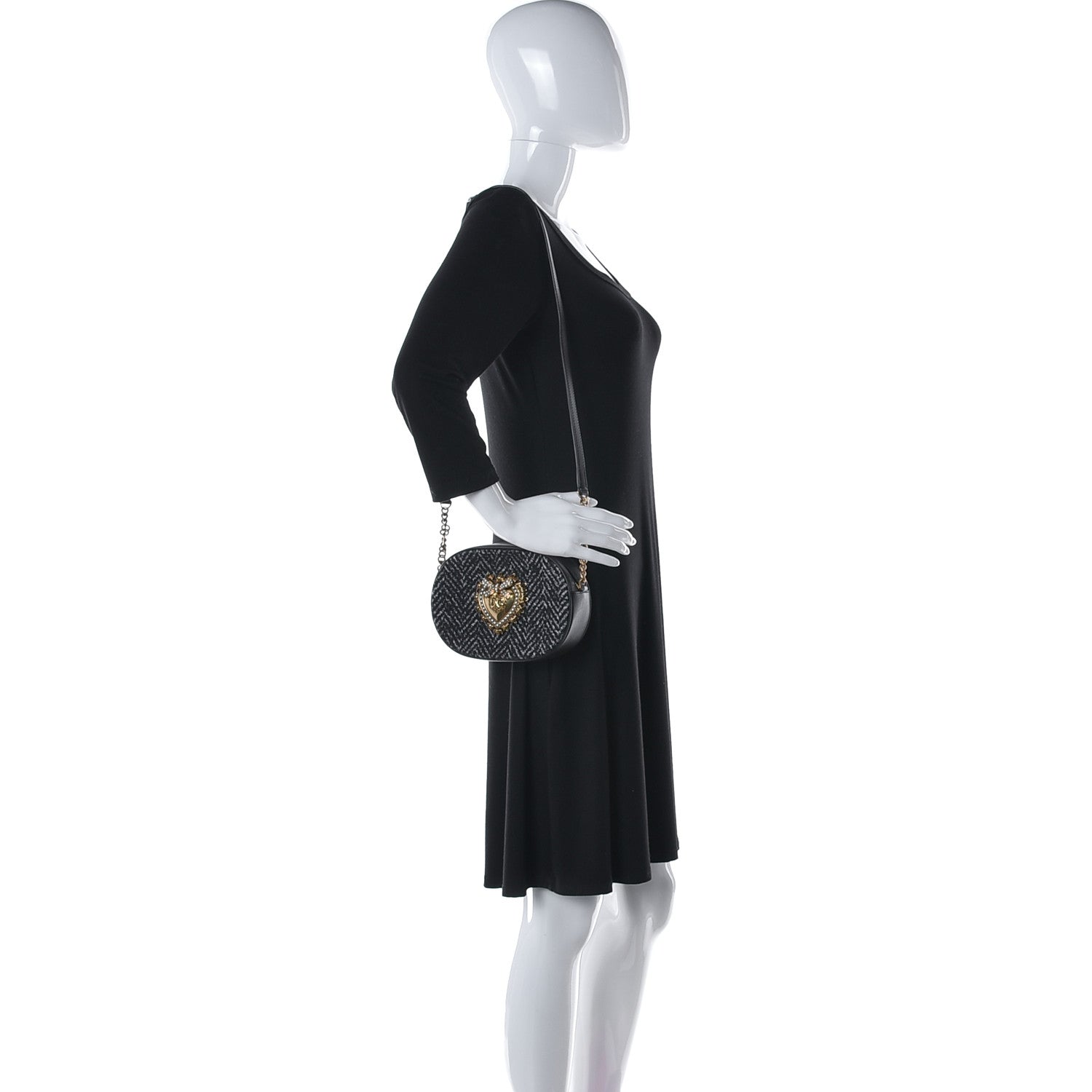 Dolce & Gabbana Calfskin Tweed Chevron Devotion Crossbody Bag Bag Black 2 of 13