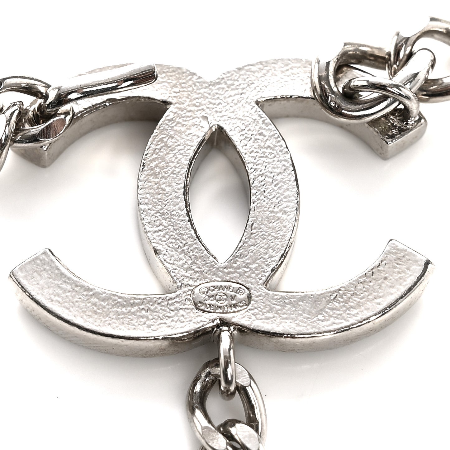 Enamel CC Chain Logo Belt Silver Black