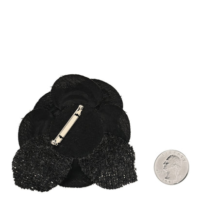 Chanel Tweed Fabric Camellia Pin Brooch Black 2 of 3