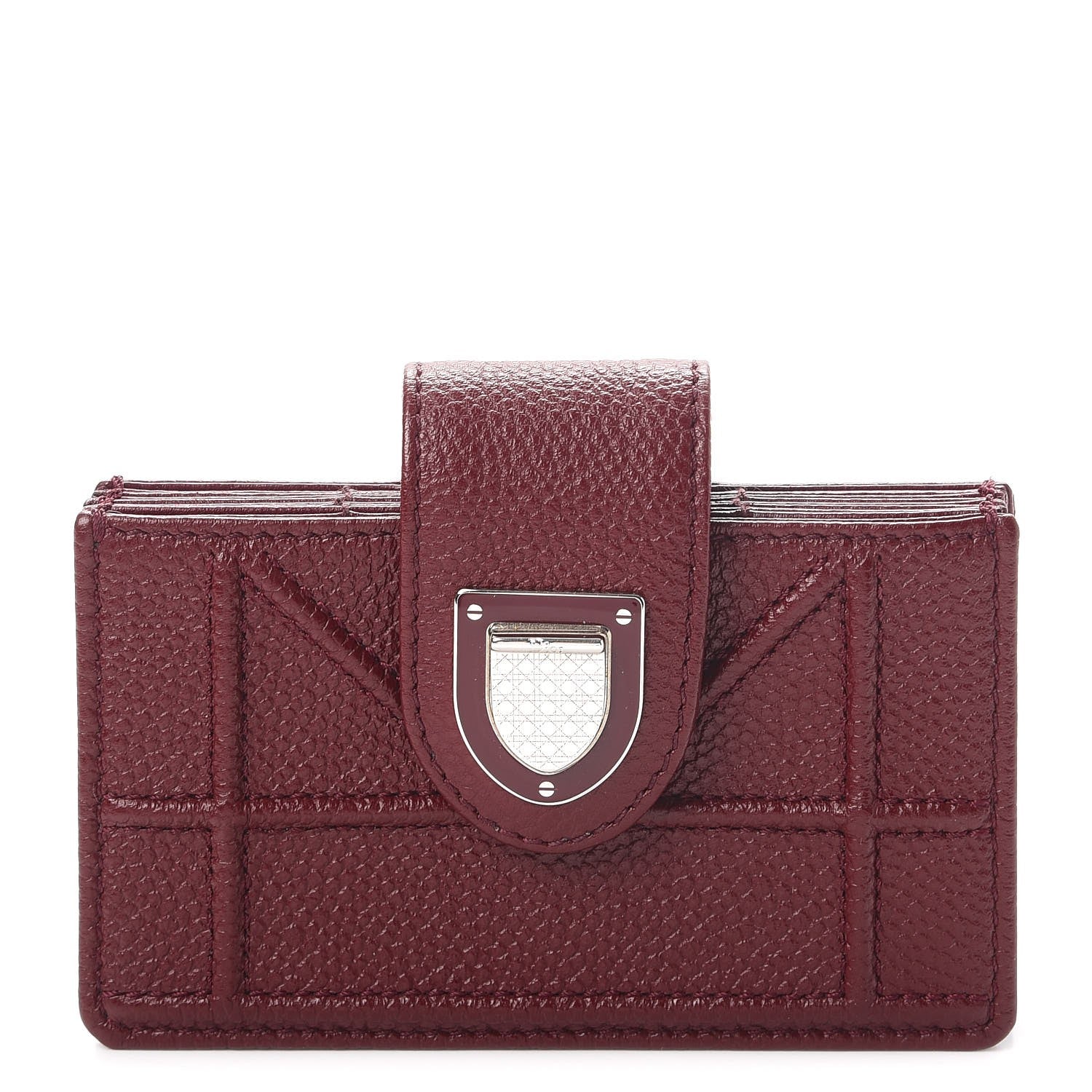 Christian Dior Grained Calfskin Cannage Diorama Card Holder Burgundy 1 of 8