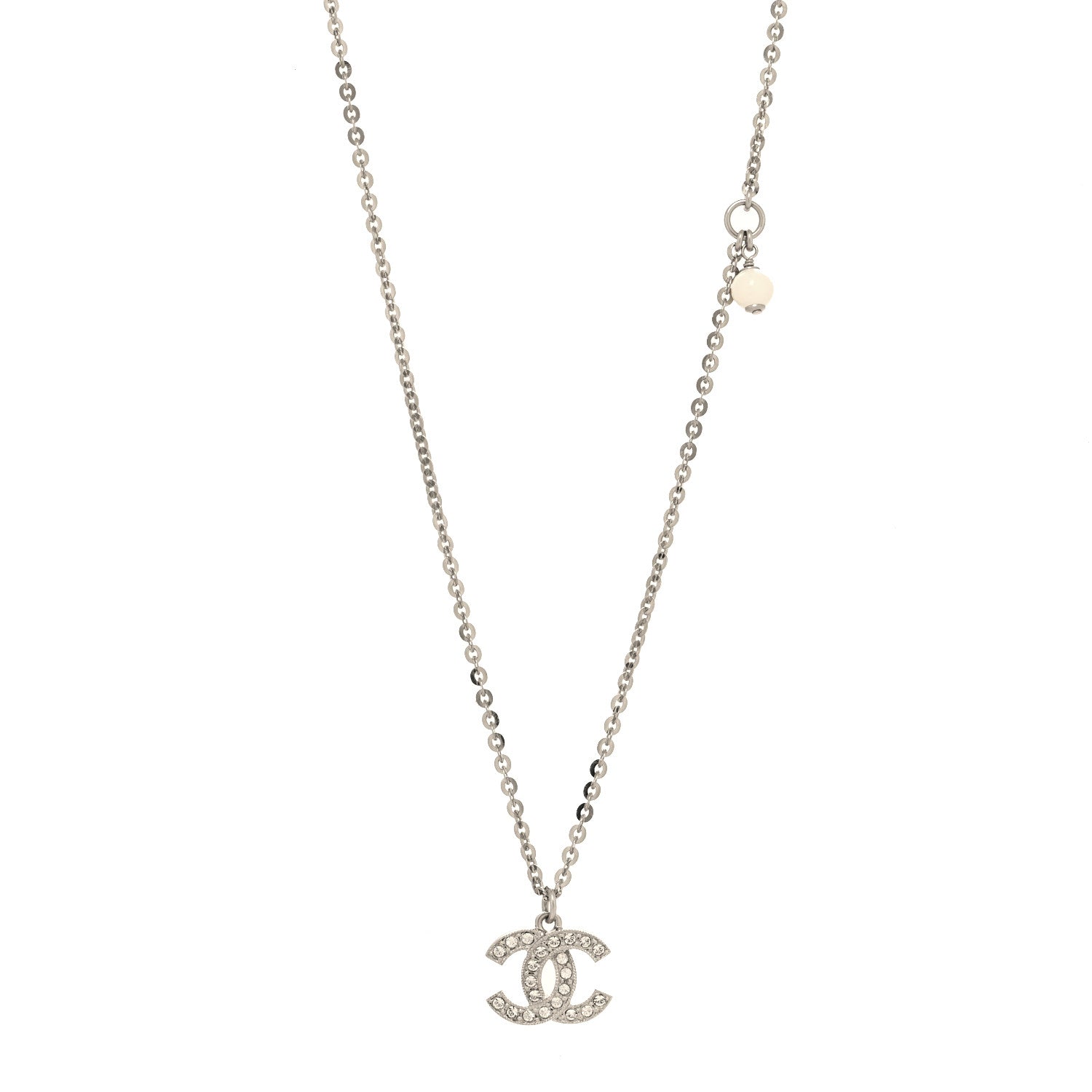 Chanel Pearl Crystal CC Pendant Necklace Silver 1 of 4