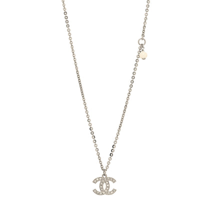Chanel Pearl Crystal CC Pendant Necklace Silver 1 of 4