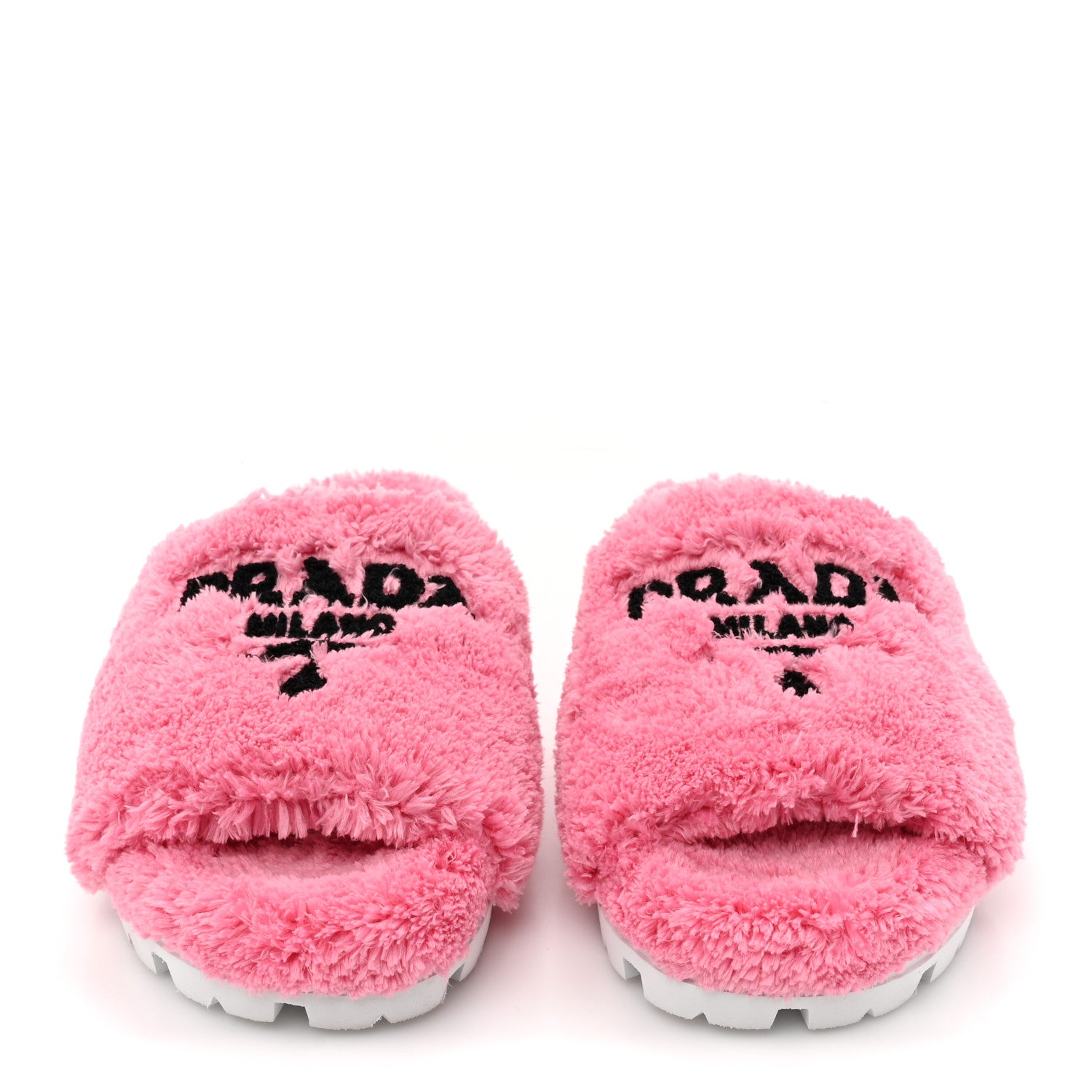 Prada Terry Cloth Logo Lug Sole 20mm Slide Sandals 37 Petalo Black 2 of 8
