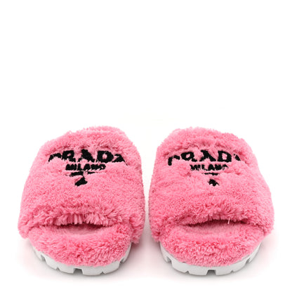 Prada Terry Cloth Logo Lug Sole 20mm Slide Sandals 37 Petalo Black 2 of 8