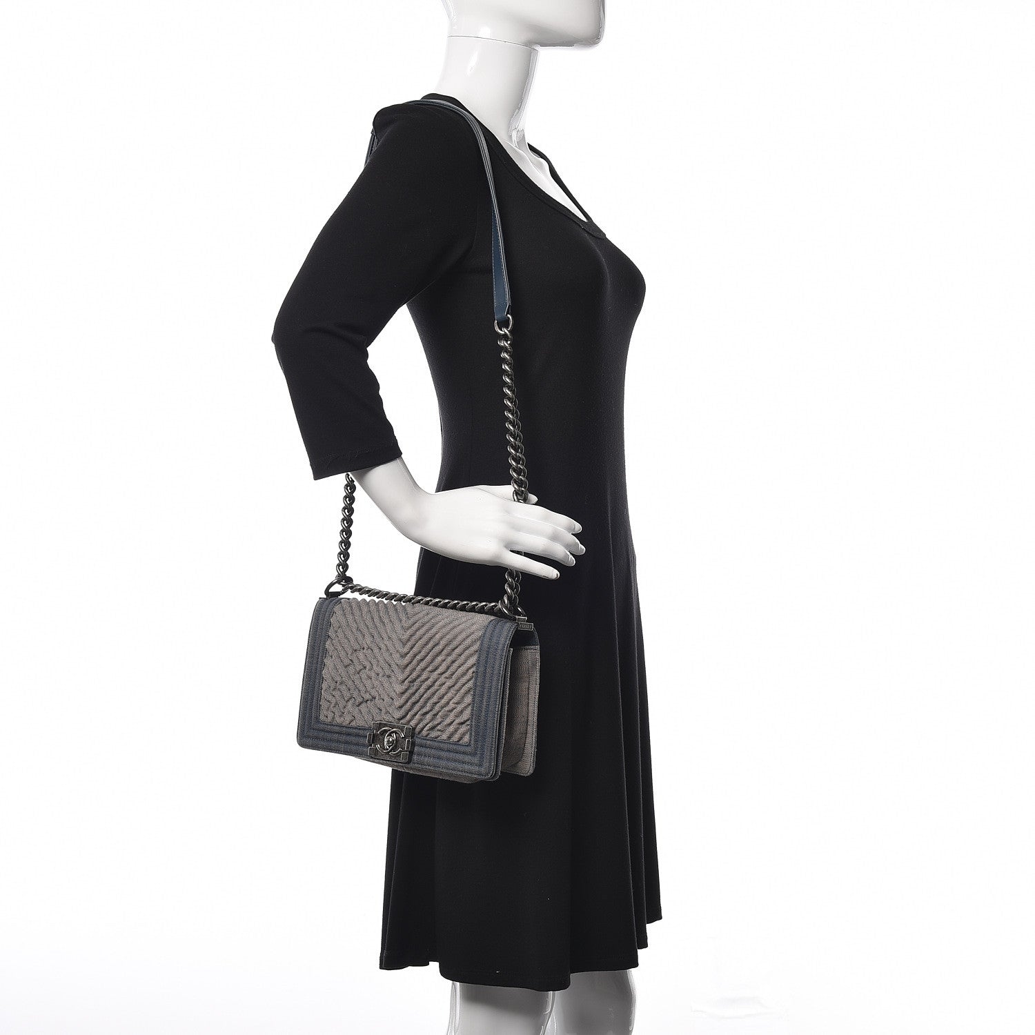 Chanel Denim Chevron Quilted Medium Boy Flap Blue 2 of 11