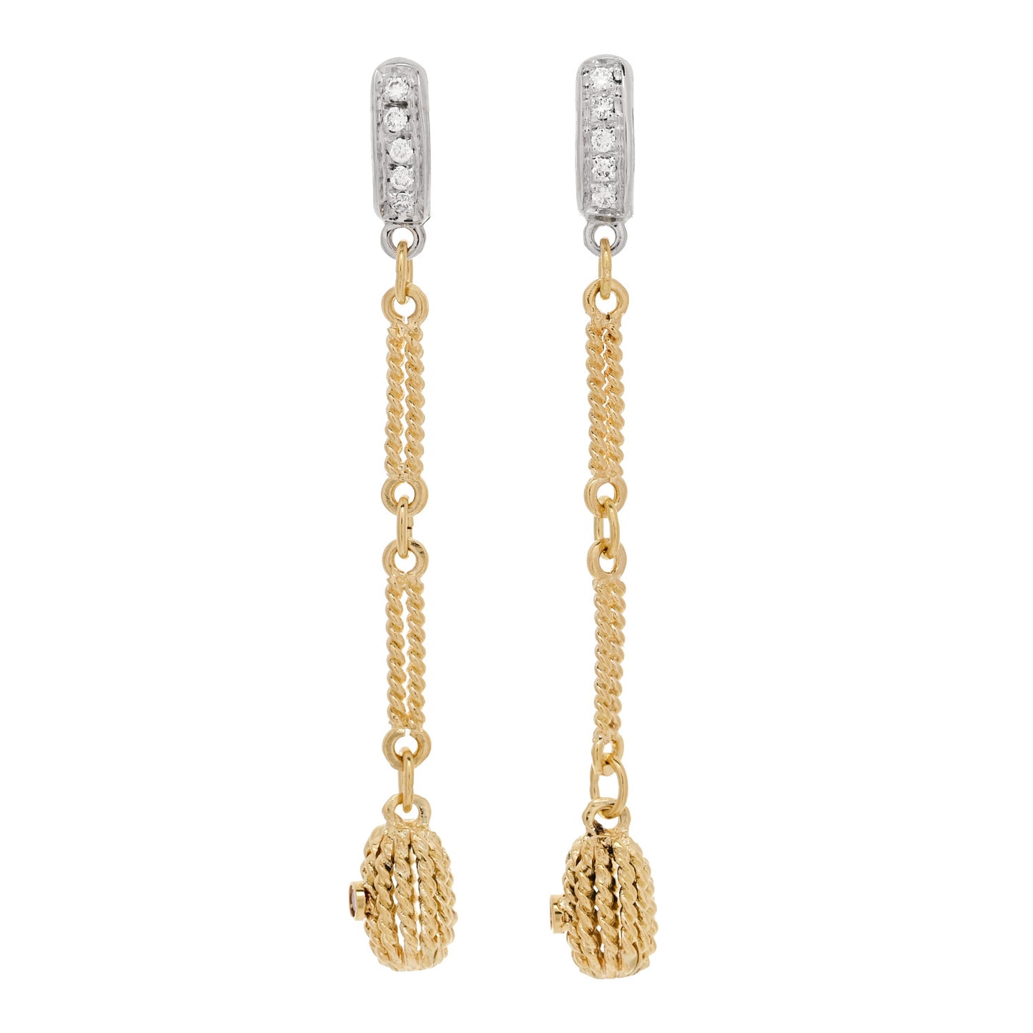 18K Yellow White Gold Diamond Drop Earrings