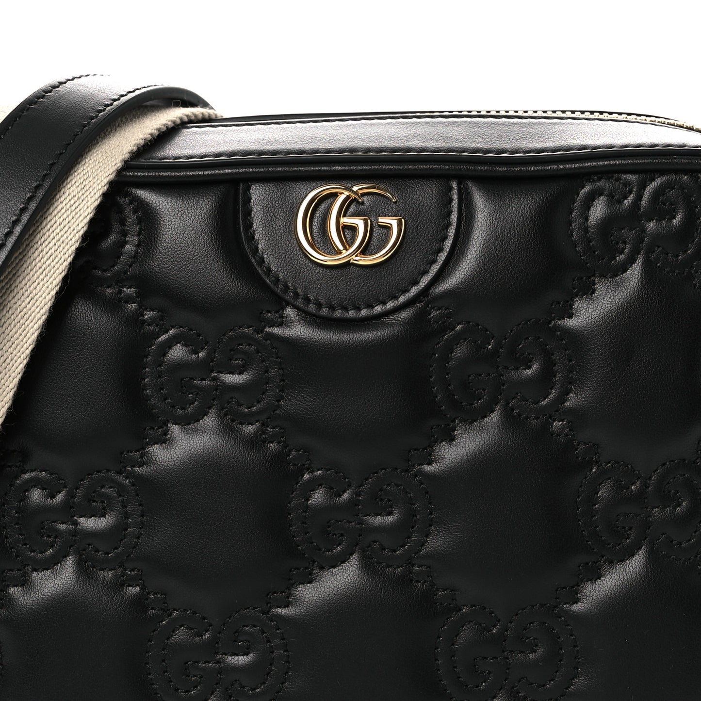 Calfskin GG Matelasse Shoulder Bag Black Natural