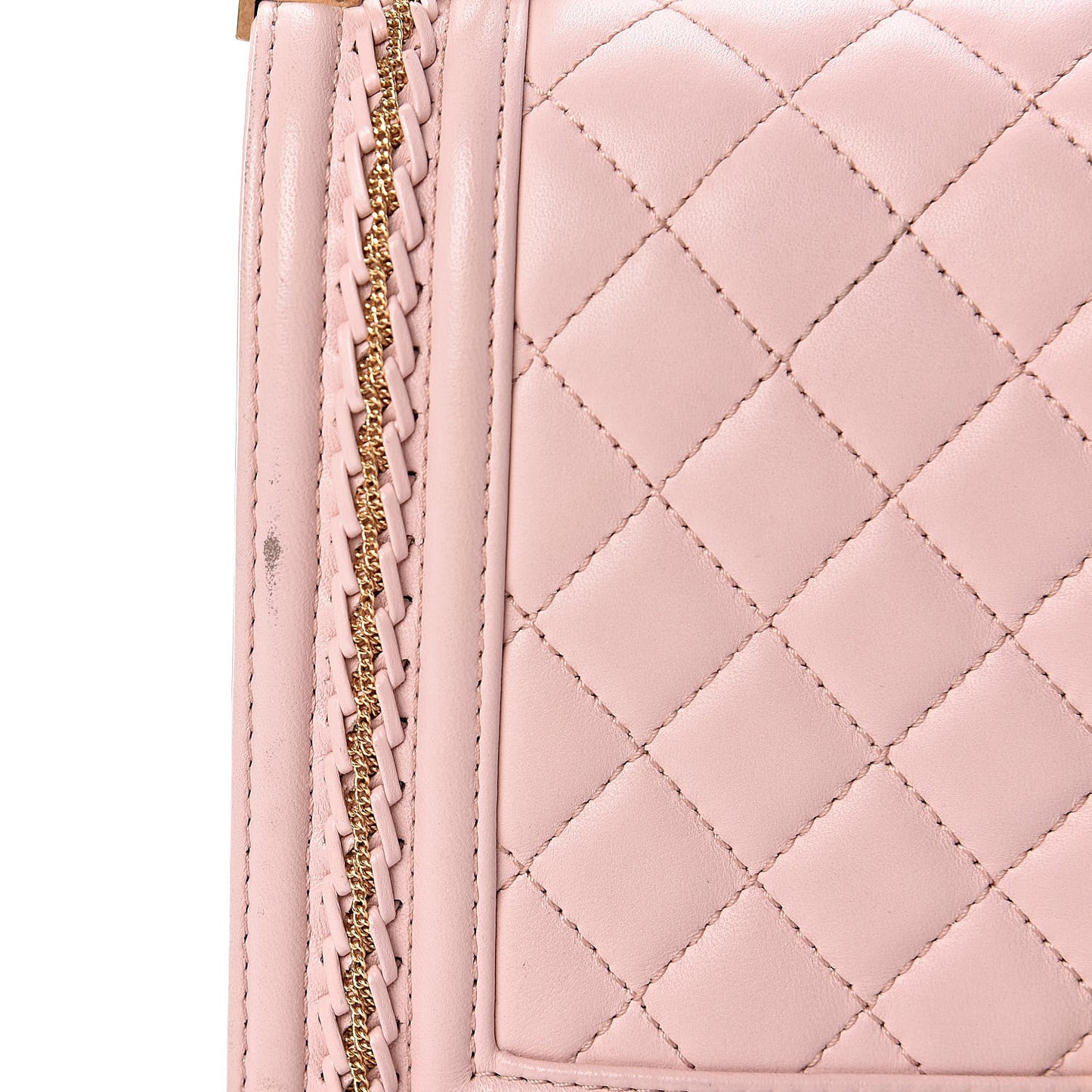 Lambskin Quilted Medium Chain Detail Boy Flap Light Pink