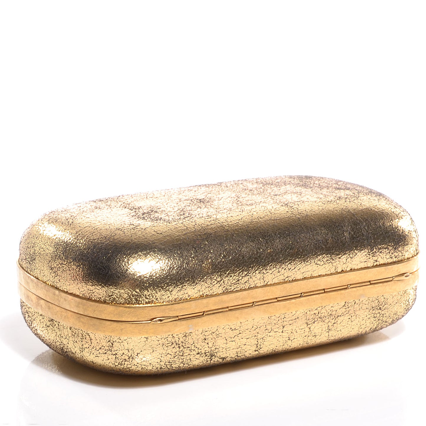 Metallic Crackled Leather Skull Box Clutch Gold