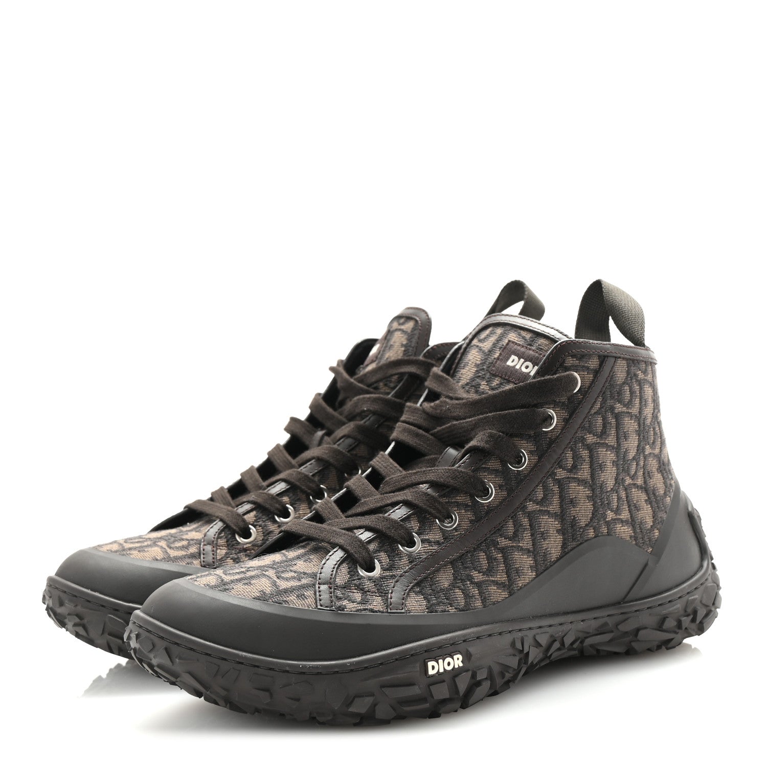 Christian Dior Jacquard Rubber Oblique Mens B28 High Top Sneakers 42 Brown 4 of 9