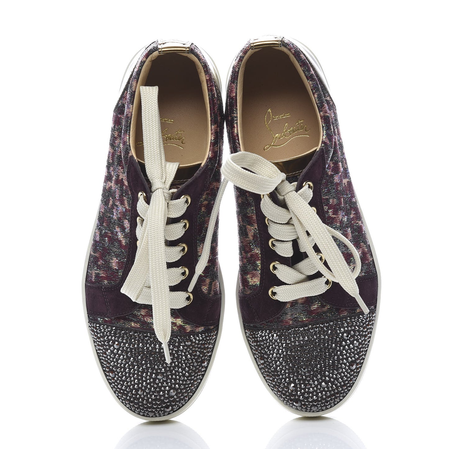 Crystal Metallic Suede Peacock Woven Lurex Gondolastrass Sneakers 36.5 Burgundy