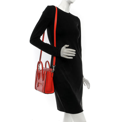 Celine Drummed Calfskin Nano Luggage Vermillion 2 of 6