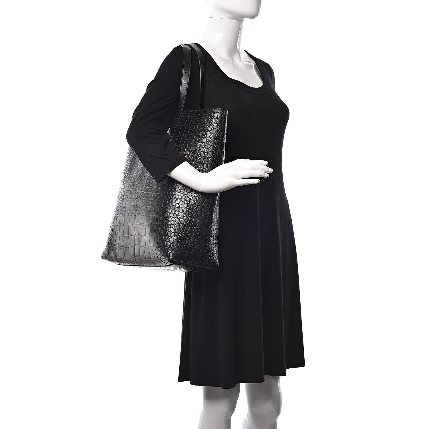 Saint Laurent Calfskin Crocodile Embossed Bold Shopper Tote Black 2 of 14