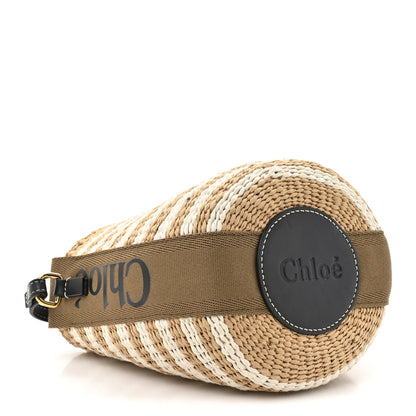 Chloe Raffia Calfskin Small Woody Striped Basket Bag Brown 3 of 9