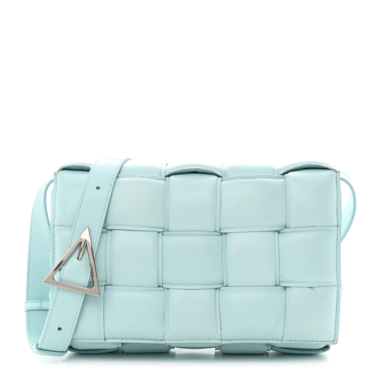 Paper Calfskin Maxi Intreccio Padded Cassette Crossbody Bag Topazio