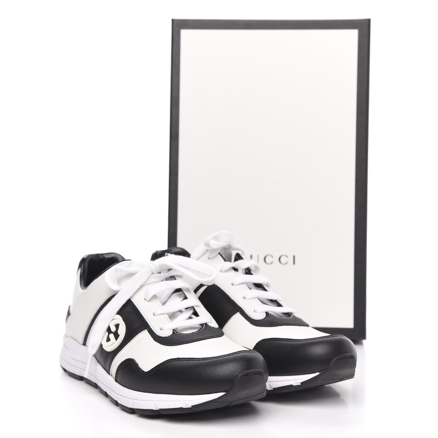 Gucci Calfskin Womens Interlocking G Sneakers 37.5 Black White 8 of 8