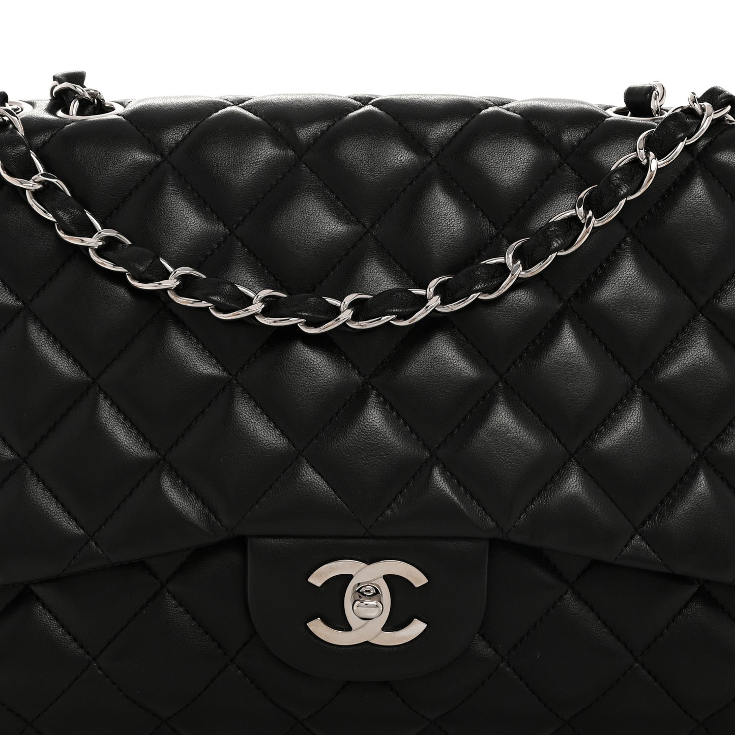 Lambskin Quilted Jumbo Single Flap Black