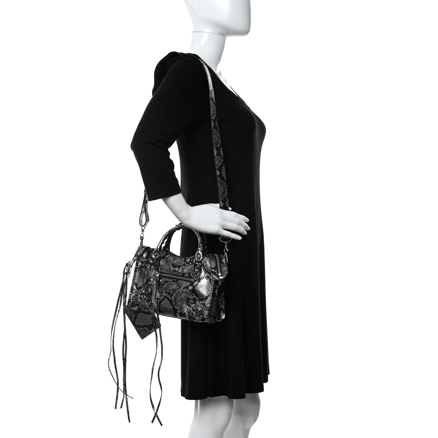 Metallic Calfskin Snakeskin Embossed Classic Silver Hardware Mini City Silver