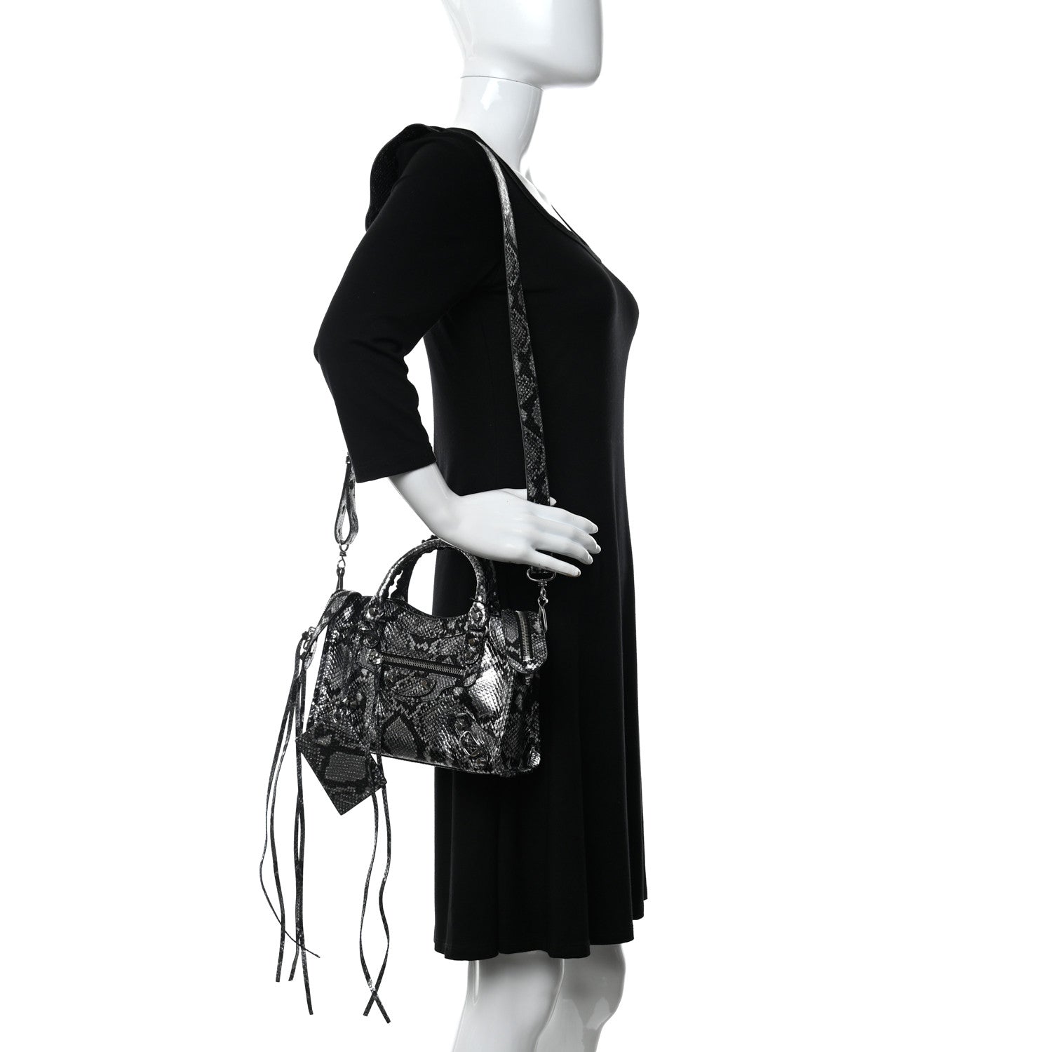 Balenciaga Metallic Calfskin Snakeskin Embossed Classic Silver Hardware Mini City Silver 2 of 10