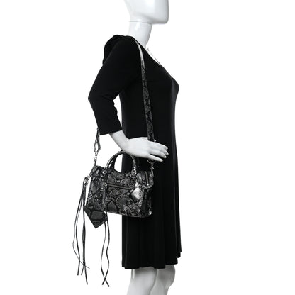 Balenciaga Metallic Calfskin Snakeskin Embossed Classic Silver Hardware Mini City Silver 2 of 10