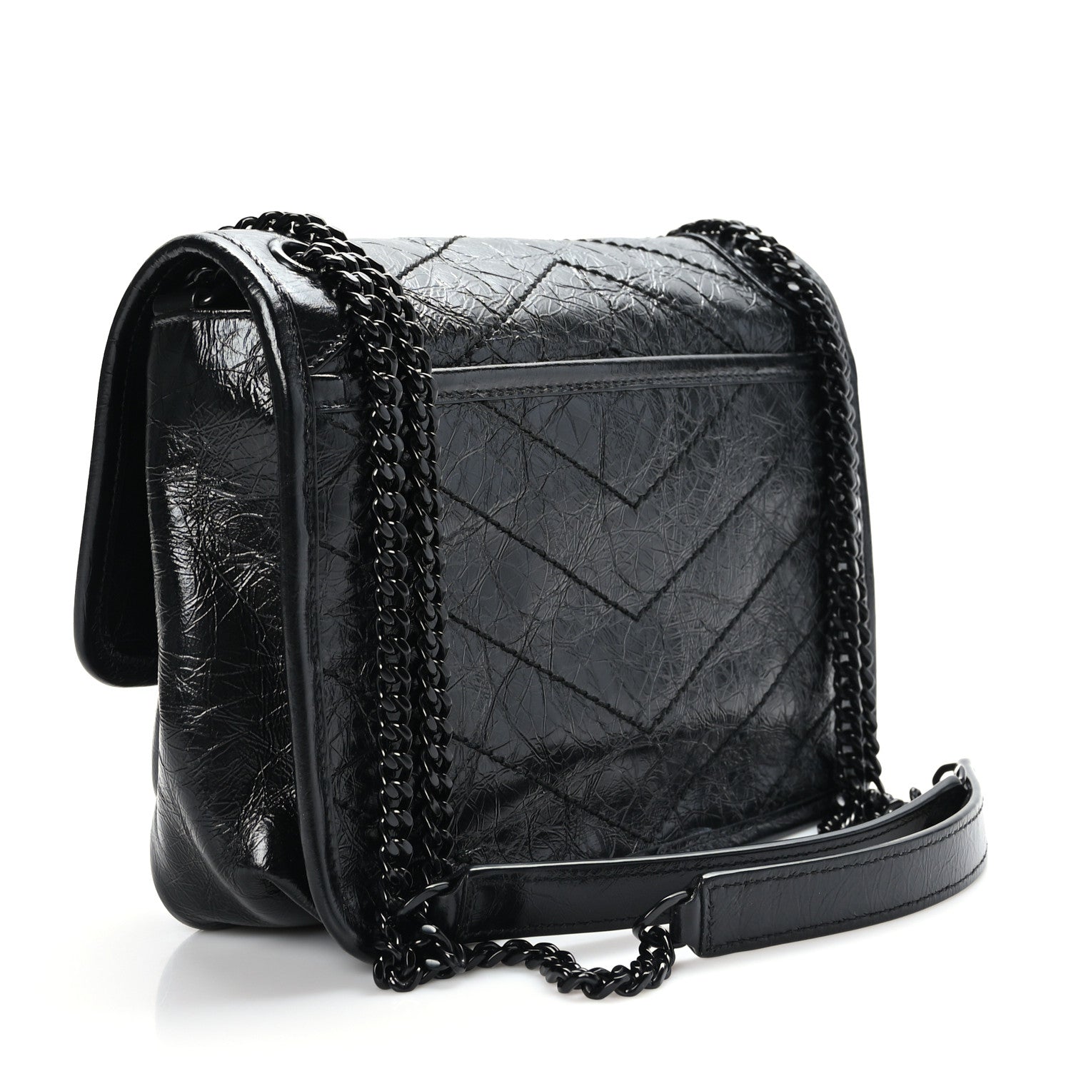 Saint Laurent Crinkled Calfskin Matelasse Monogram Baby Niki Chain Satchel Black 3 of 8