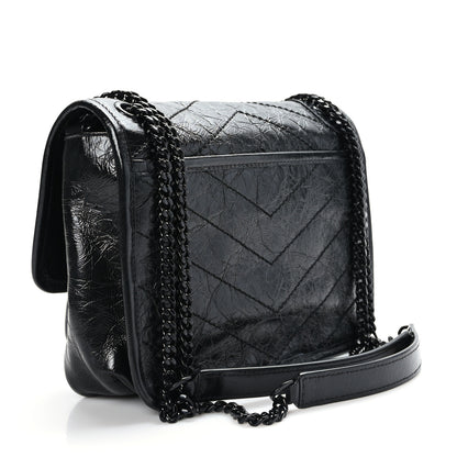 Saint Laurent Crinkled Calfskin Matelasse Monogram Baby Niki Chain Satchel Black 3 of 8