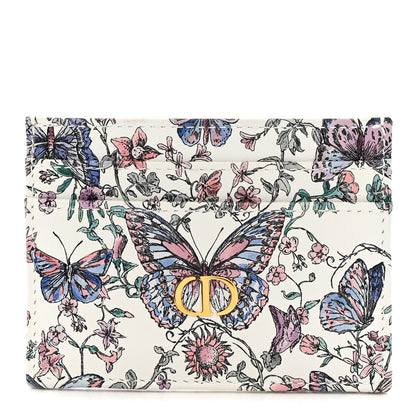 Christian Dior Calfskin Butterfly Printed Caro Five-Slot Card Holder White Multicolor 1 of 9