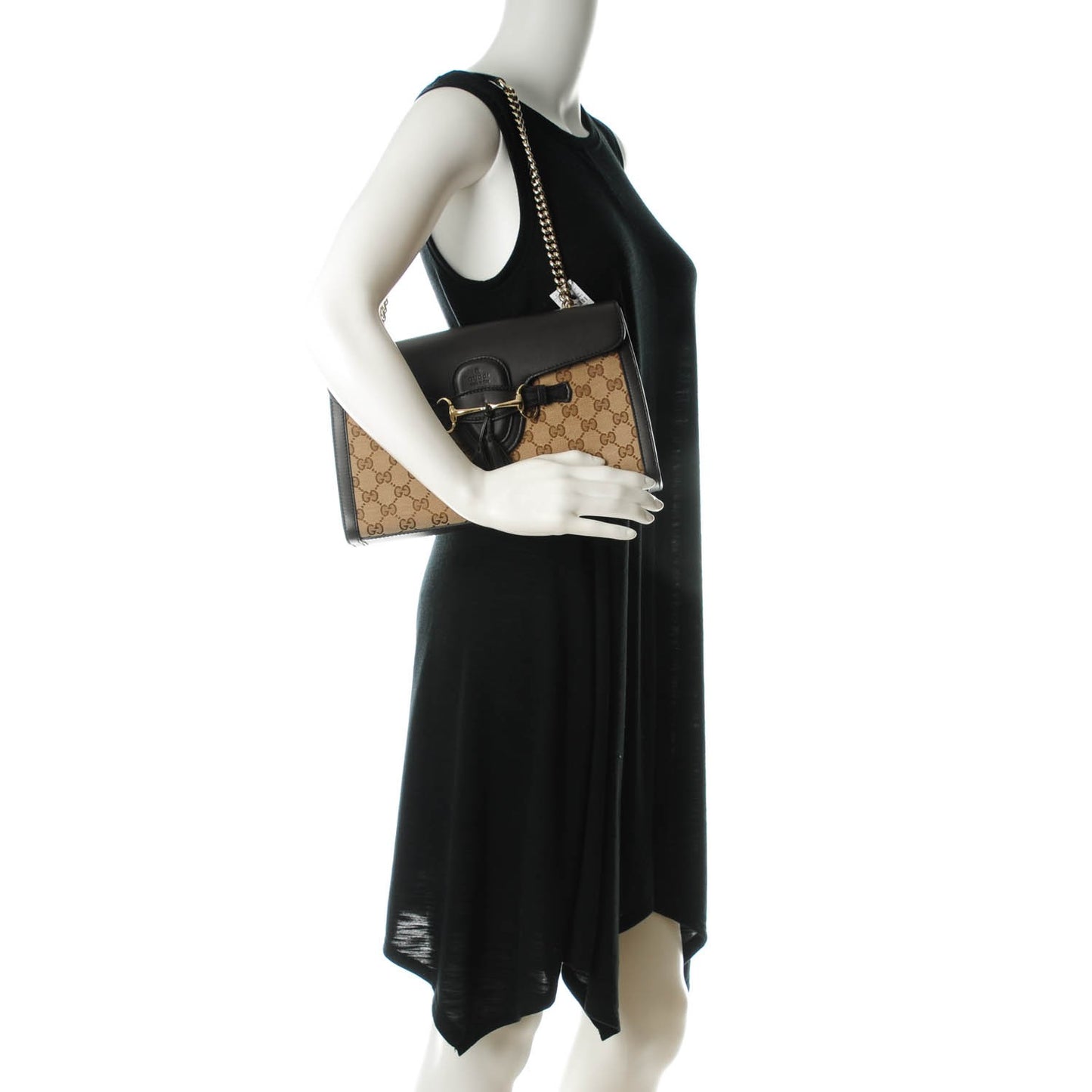 Monogram Margaux Calfskin Medium Emily Chain Shoulder Bag Beige Ebony Cocoa