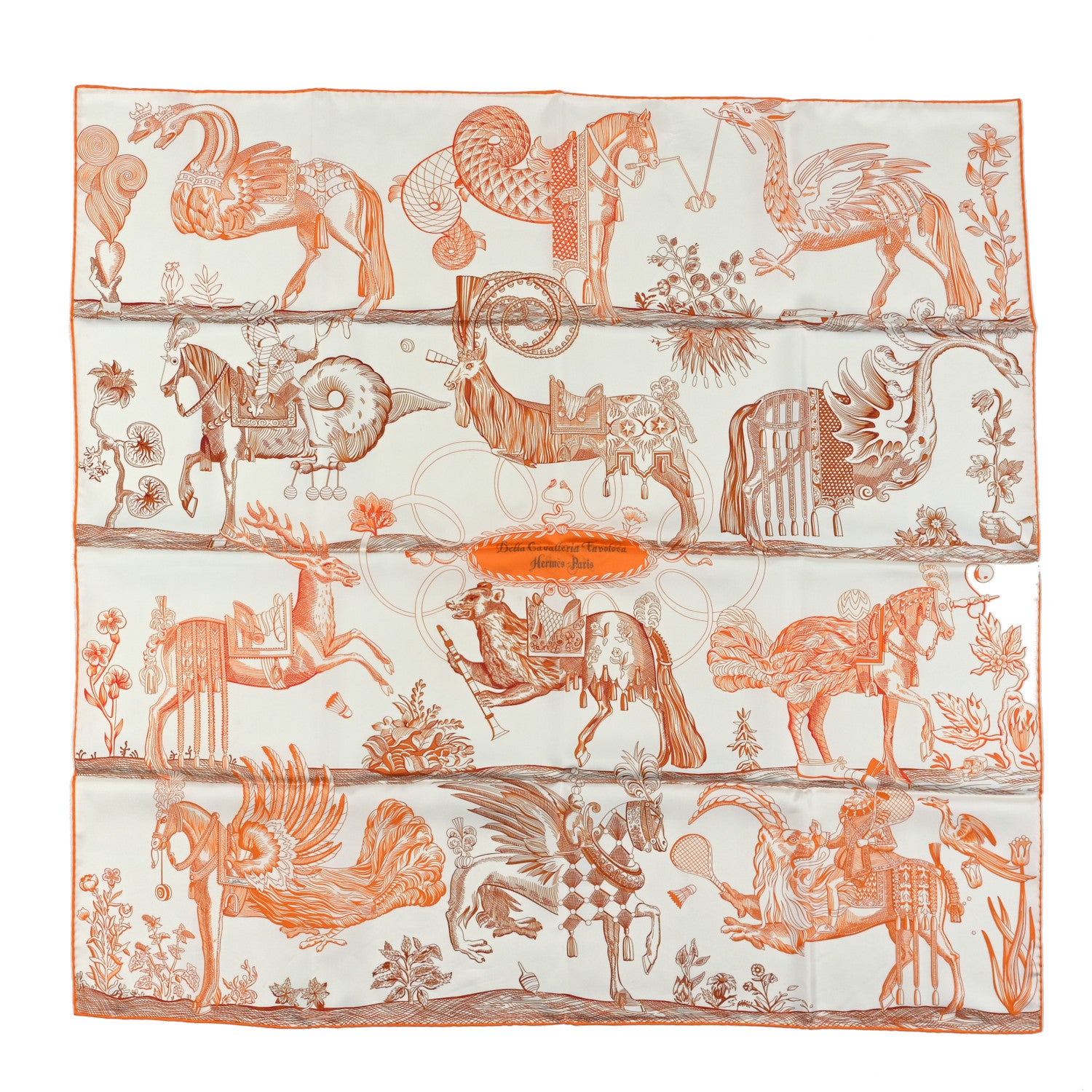 Hermes Silk Della Cavalleria Favolosa Reversible Scarf 90 White Jaune Paille 4 of 4