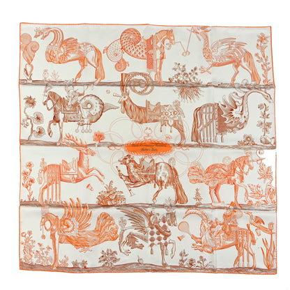 Hermes Silk Della Cavalleria Favolosa Reversible Scarf 90 White Jaune Paille 4 of 4