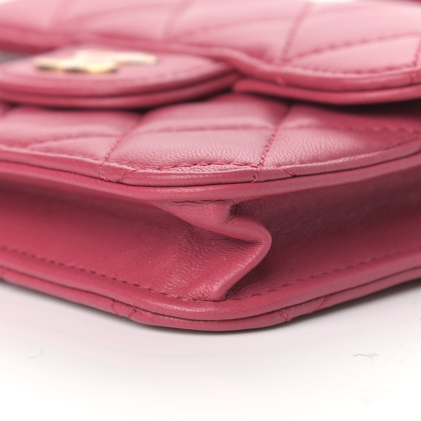 Lambskin Quilted Top Handle Flap Coin Purse With Chain Dark Pink