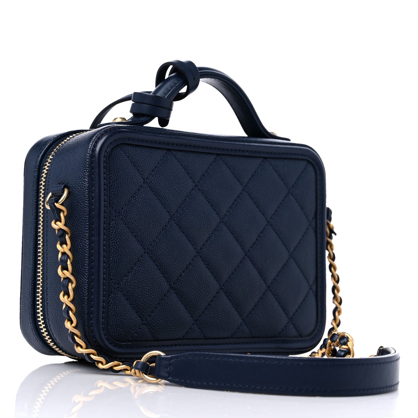 Caviar Quilted Small CC Filigree Vanity Case Navy
