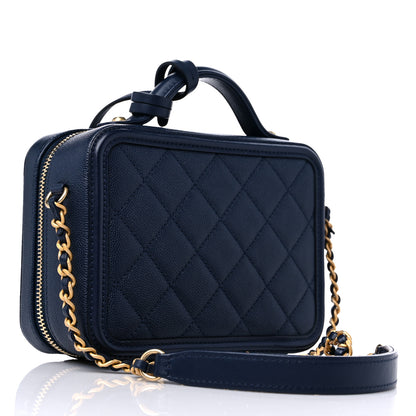 Chanel Caviar Quilted Small CC Filigree Vanity Case Navy 3 of 10