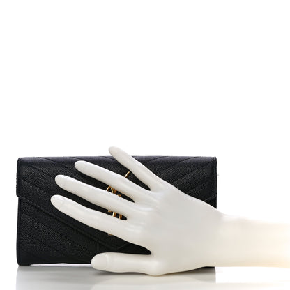 Saint Laurent Grain De Poudre Matelasse Chevron Monogram Flap Wallet Black 2 of 14
