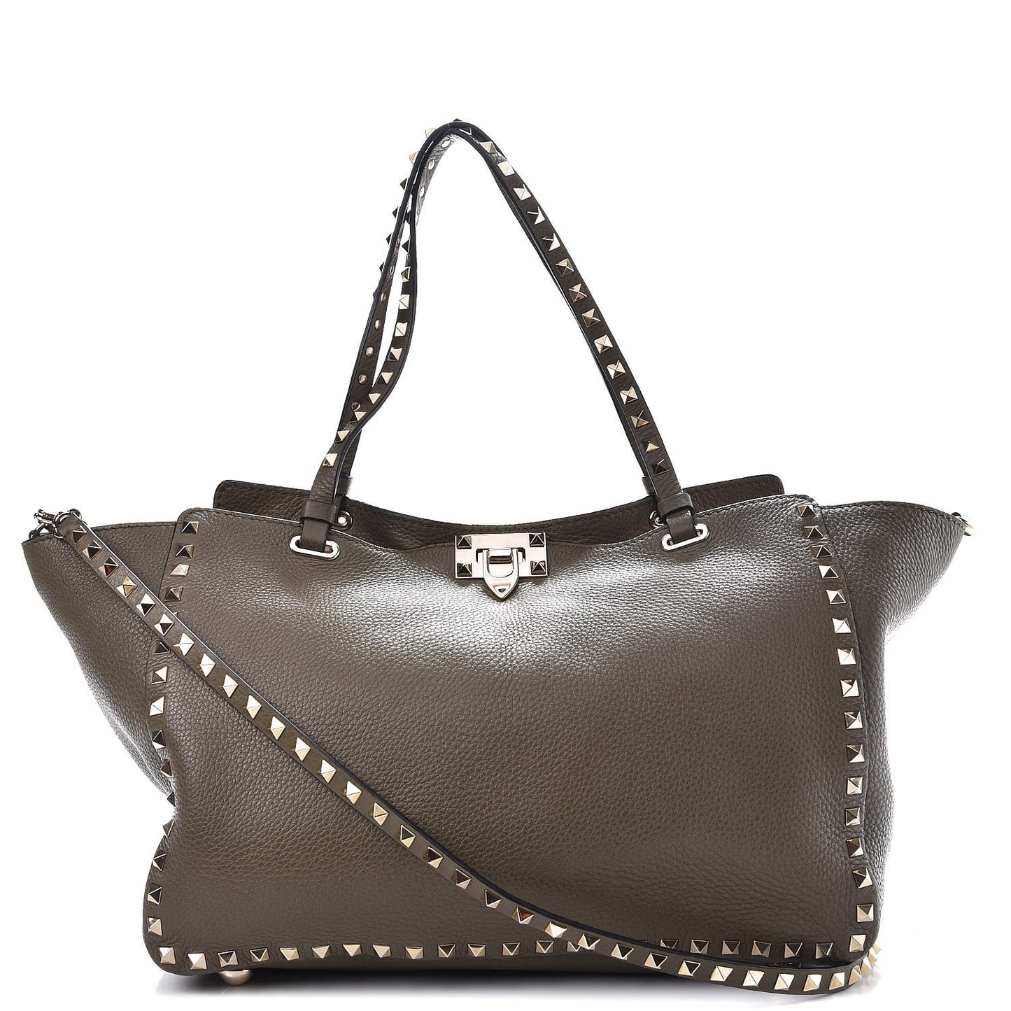 Alce Printed Calfskin Medium Rockstud Tote Army Green