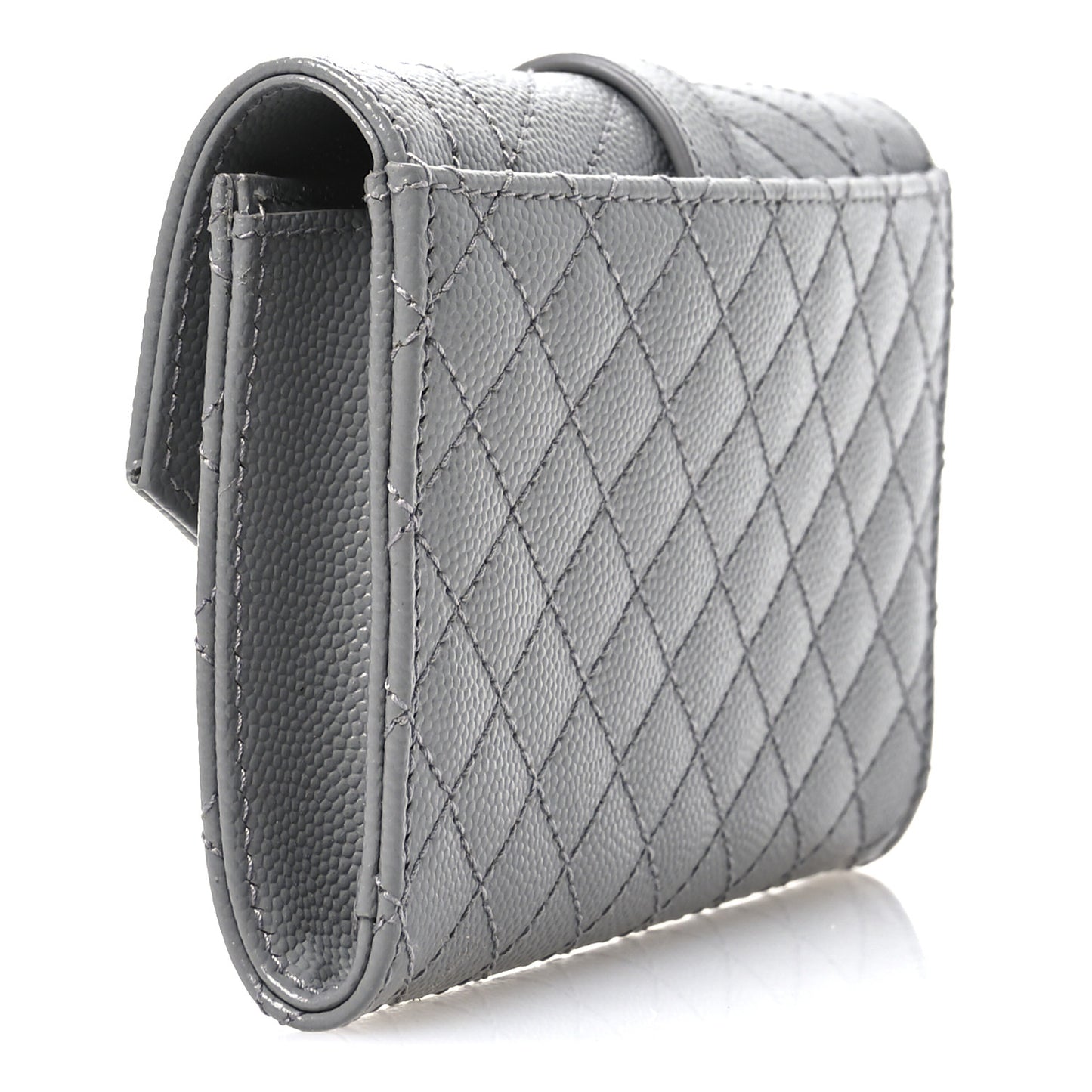 Grain De Poudre Textured Mixed Matelasse Triquilt Small Monogram Envelope Wallet Stone Grey