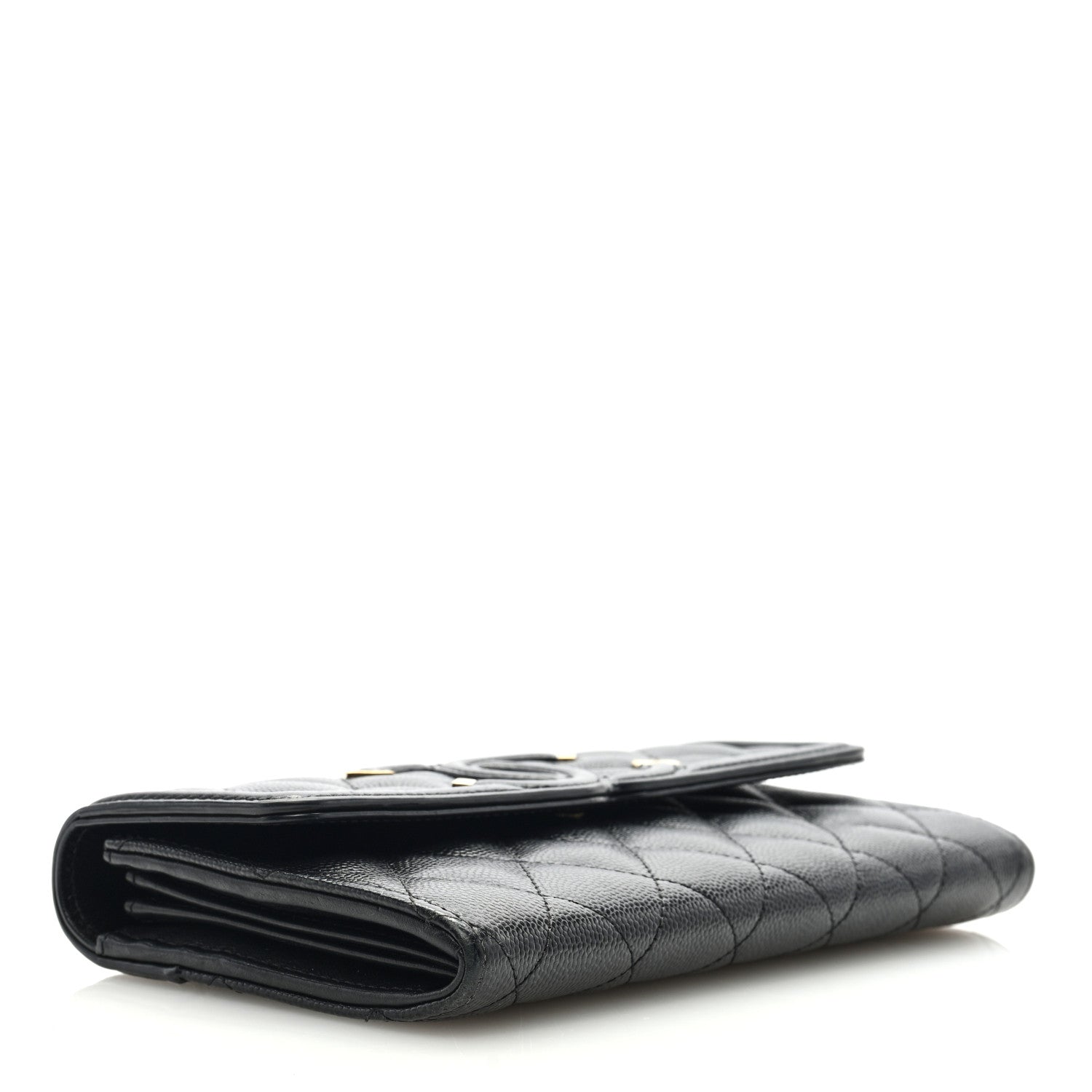 Chanel Caviar Quilted Filigree Large Gusset Flap Wallet Black 4 of 7