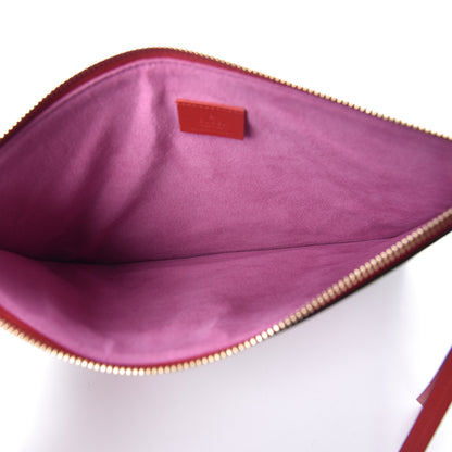 Gucci GG Supreme Monogram Bosco Patch Zip Pouch Beige Malva Hibiscus Red 5 of 8