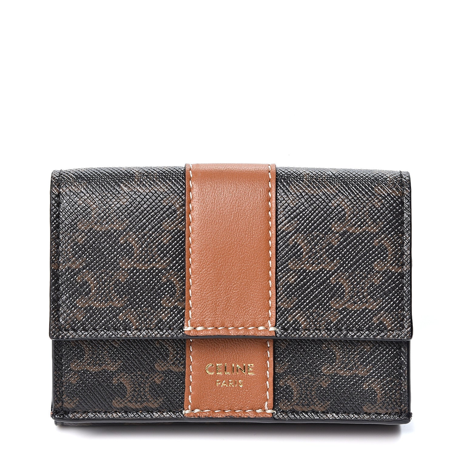 Celine Canvas Triomphe Lambskin Folded Compact Wallet Tan 1 of 11