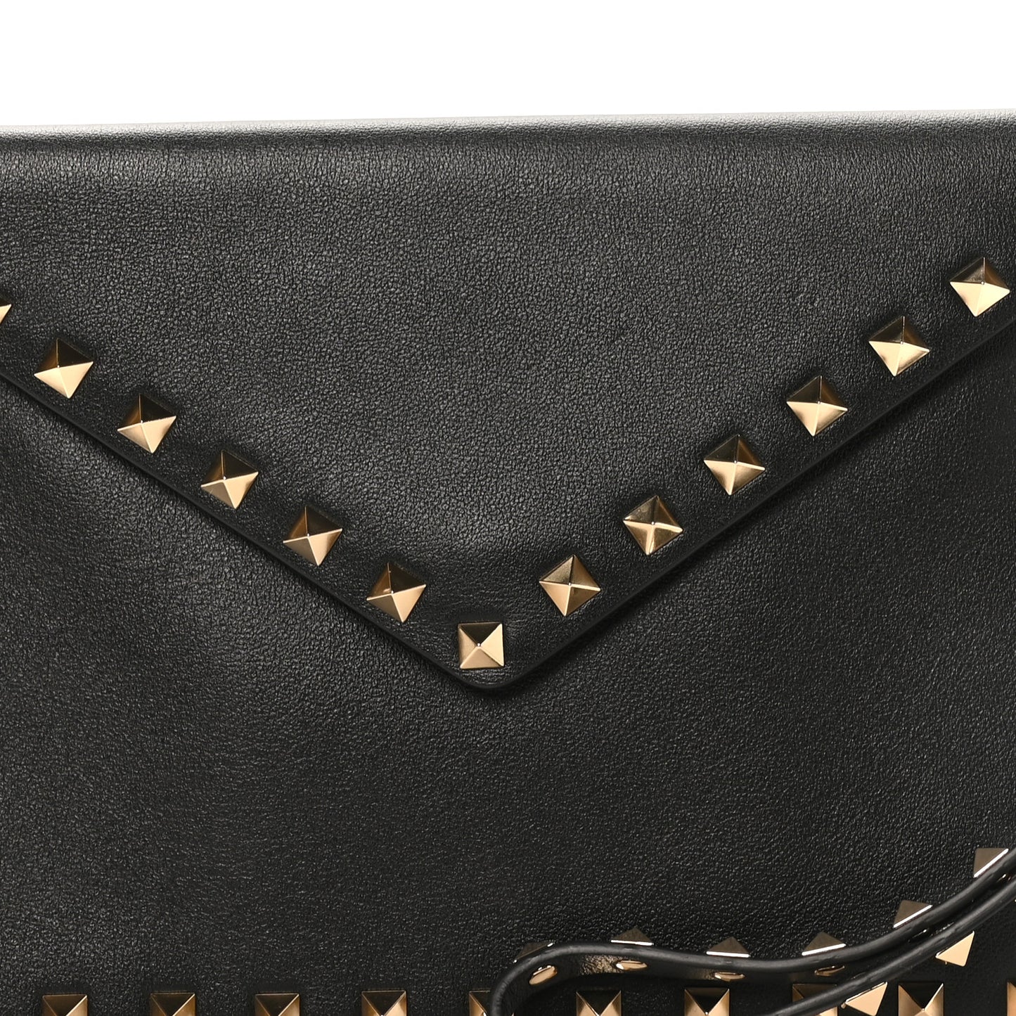 Vitello Medium Rockstud Envelope Flat Wristlet Pouch Black