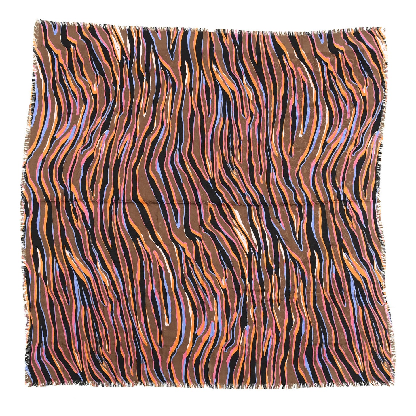 Silk Wool Monogram Zebra Shawl
