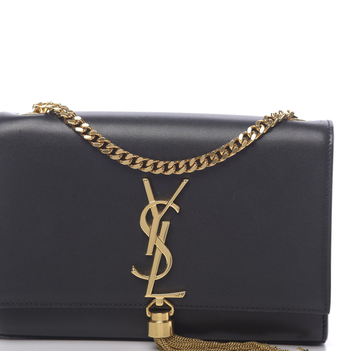 Calfskin Small Classic Monogram Kate Tassel Satchel Black