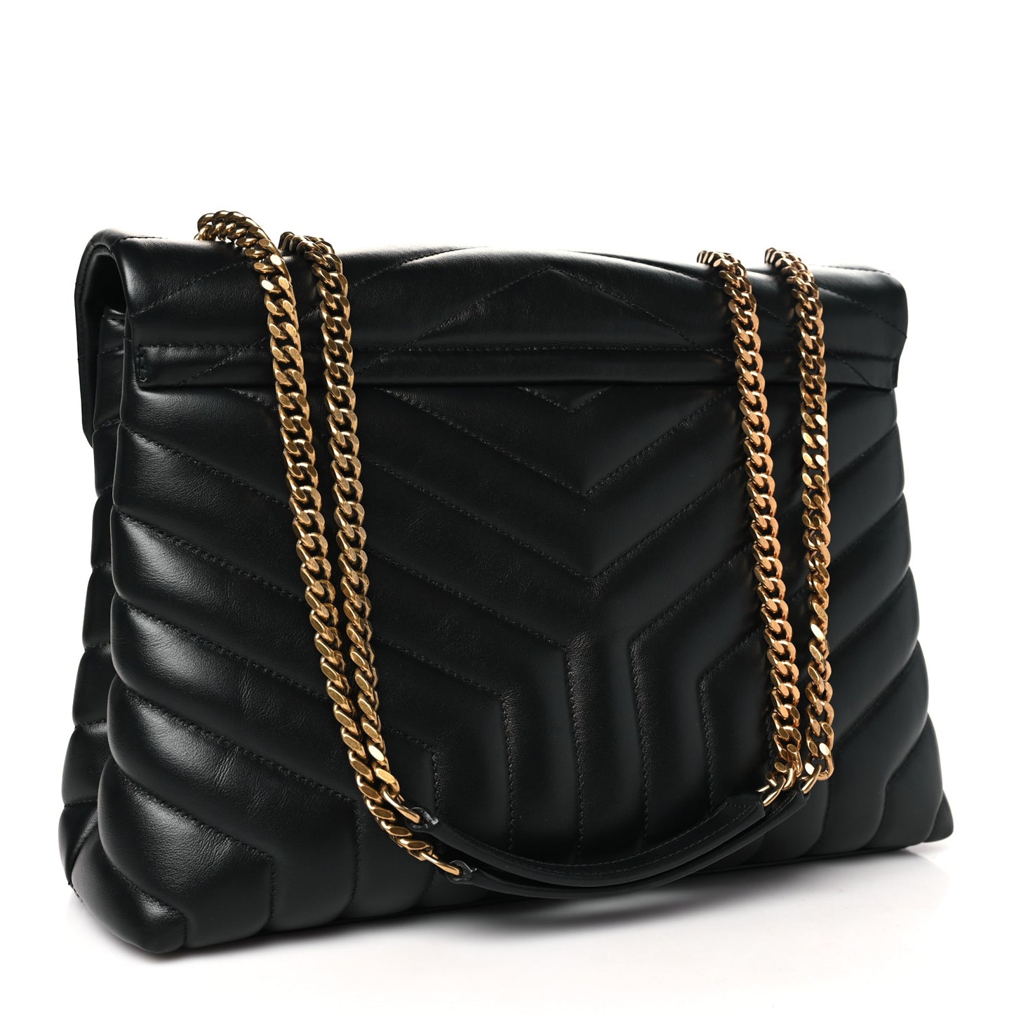 Calfskin Y Quilted Monogram Medium Loulou Chain Satchel Black