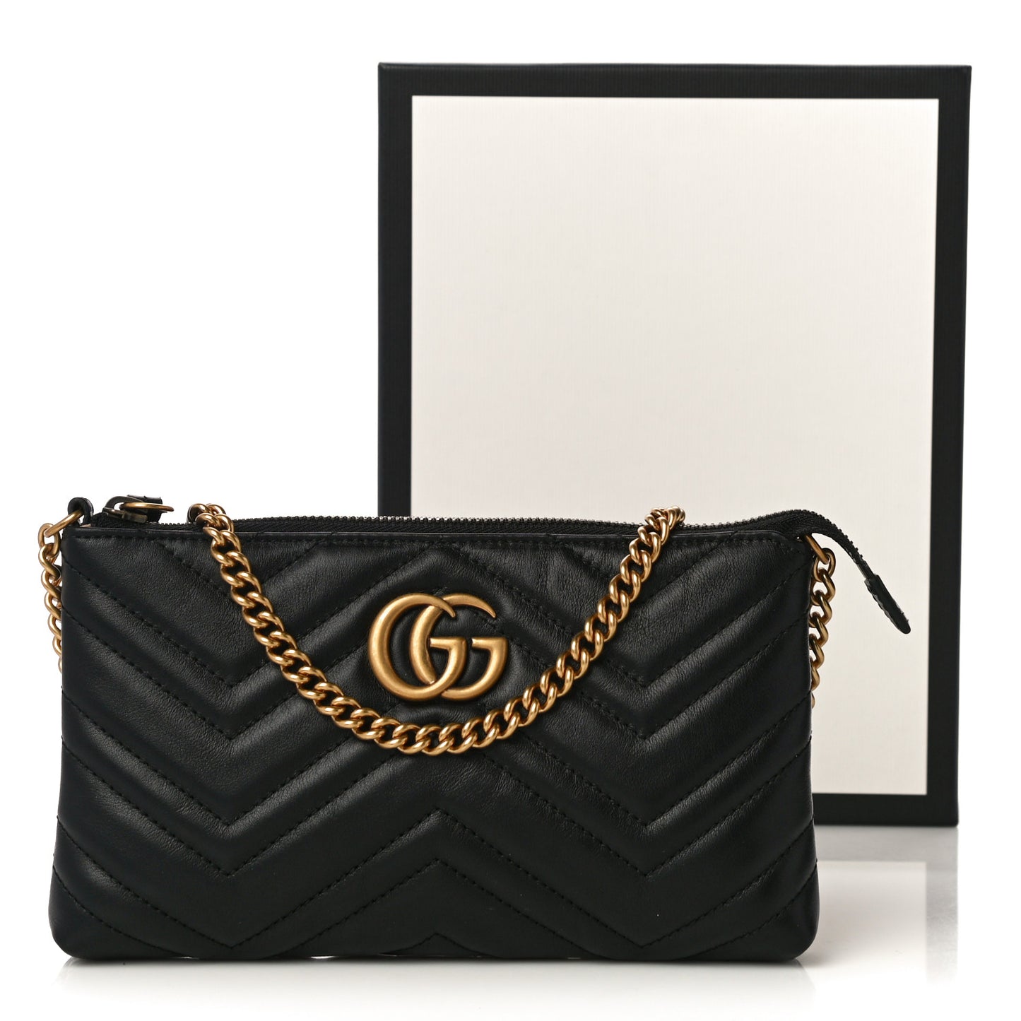 Calfskin Matelasse Mini GG Marmont Chain Bag Black